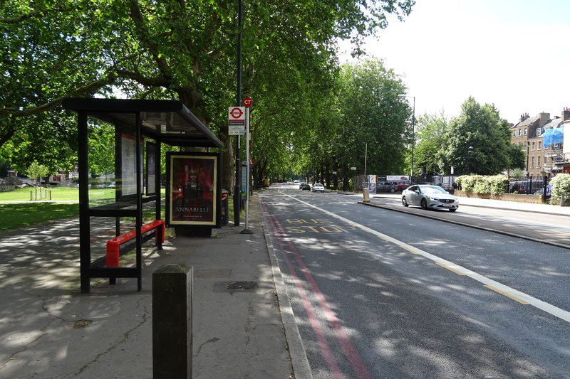 Bus stop and shelter on Clapton Common (A107)