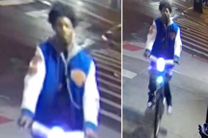 Cops believe the cyclist pictured here randomly slugged a Jewish teen at Penn Street and Lee Avenue in South Williamsburg around 1:40 a.m. Sunday. NYPD
