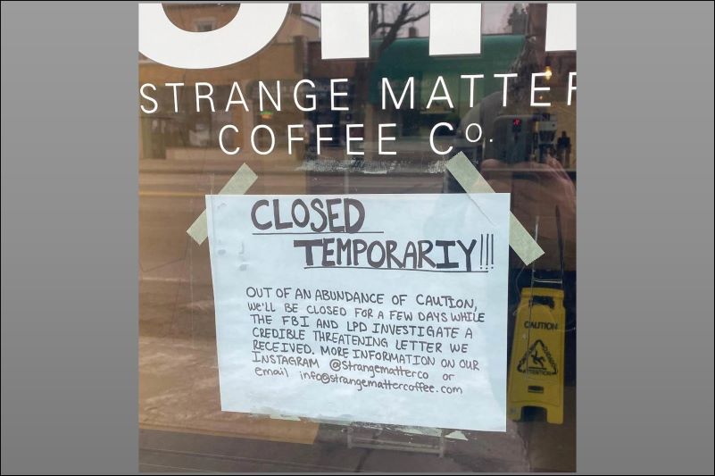 The sign notifying customers of a temporary shutdown at Strange Matter Coffee. INSTAGRAM STRANGE MATTER COFFEE