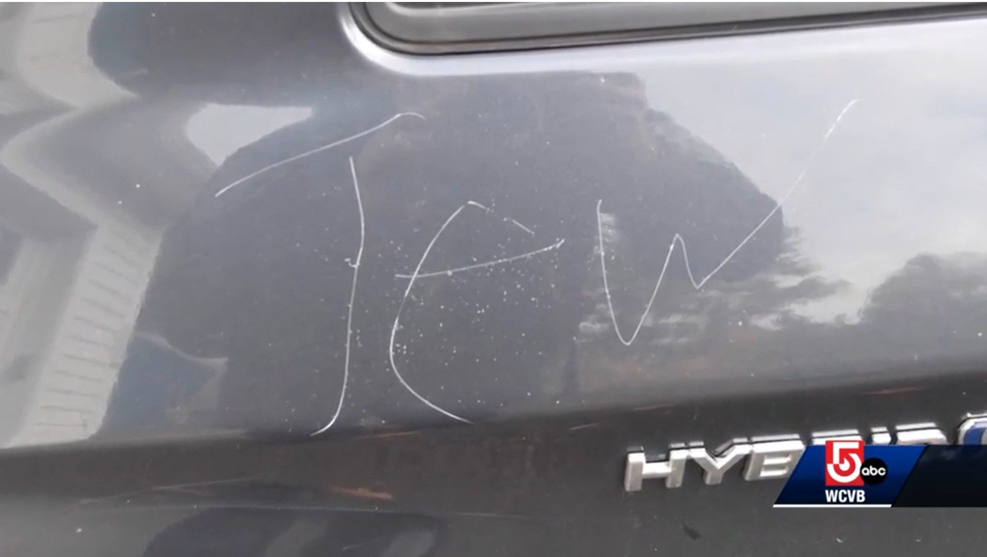 Antisemitic slur found scrawled on car with slashed tires in Stow, Massachusetts (Screenshot)