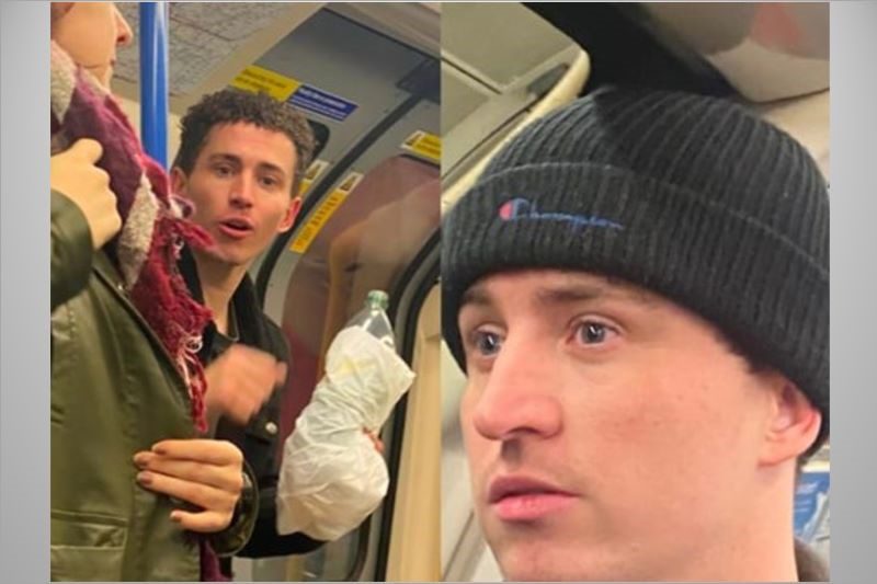 The attackers on the train with the woman who was attacked Photo: Campaign Against Antisemitism