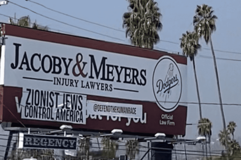 Vandals hit several Los Angeles billboards, defacing at least one with antisemitic propaganda. Photo by Instagram