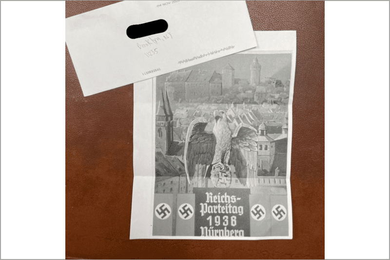 Nazi SS flyer send to a Jewish pizzeria owner in Brooklyn. Twitter, used in accordance with Clause 27a of the Copyright Law