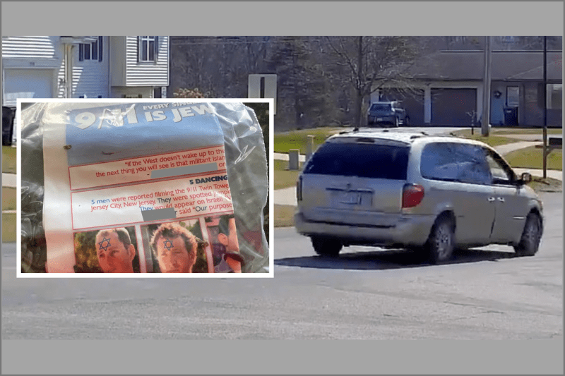 This minivan was spotted throughout areas of Grand Rapids, Michigan distributing these vile antisemitic 'Goyim Defense League' flyers. Photo: StopAntisemitism Twitter